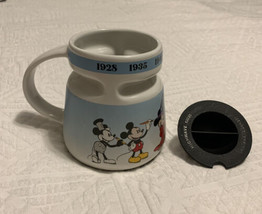 Disney Mickey Mouse Ceramic Travel Coffee Mug Through the Years 1928 to Today  - $11.29