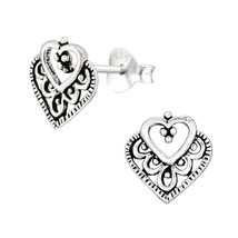 Heart with Patterns 925 Silver Stud Earrings - £11.19 GBP