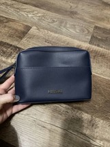 Missoni Blue Leather Cosmetic Travel Pouch Wristlet Bag Silver Logo - £18.33 GBP