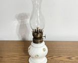 Bead Milk Glass Oil Kerosene Lamp  w/ Rosebuds And Clear Ruffled Chimney... - £10.75 GBP
