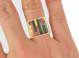 Mhd Multi Color Stone Inlay Hallmark-14 Yellow Gold Mens Ring SZ8 Netherlands - £535.75 GBP