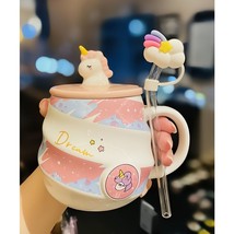 Unicorn Mug with Rainbow Cloud Straw | Adults Mug Kid Cup Cute Fairy Cup - £19.77 GBP