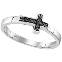 Sterling Silver Womens Round Black Color Enhanced Diamond Cross Band Rin... - $39.00