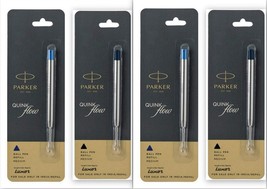 2 Blue 2 Black Parker Quink Flow Ball Point Pen Refills BallPen Medium Brand New - £8.59 GBP