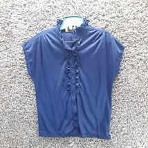 Vintage Contemporary Classics Blouse Women Medium Blue Sleeveless Ruffled - £13.11 GBP