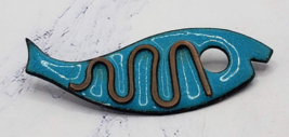 Blue Handmade Vintage Art Deco Blue and Pewter Small Enameled Fish Pin Brooch - £7.78 GBP