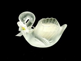 Frosted Glass Swan Candle Holder, Ribbon &amp; Flower, Votive, Tea Light, Never Lit - £11.76 GBP