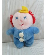 Eden vintage plush baby rattle clown small blue white red yarn hair yell... - £31.47 GBP