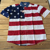 roper NWT Men’s Short Sleeve flag button up shirt size M red white blue s12 - $30.20