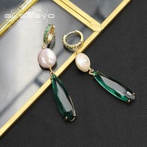 Emerald Water Drop Crystal Baroque Pearls Drop Earrings Korean Luxury High-end D - £16.39 GBP