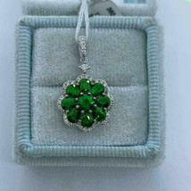 3.00Ct Pear Cut CZ Green Emerald Halo Pendant 18&quot;Free Chain 14K White Gold Over - £125.89 GBP