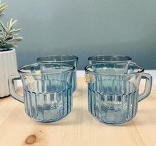 4 Vintage Fortecrisa Mexico ice Blue Tea Cups Glass Mugs Ribbed scallope... - $368.09 MXN
