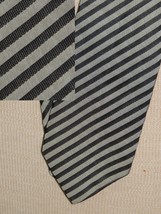 Vintage Gene Meyer Italy Neck Tie/Necktie Silk black silver stripe 60&quot;x3... - $26.99