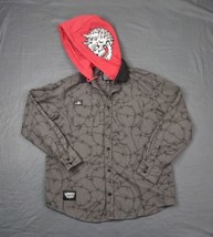 Lurking Class Hooded Button Up Shirt Men Medium Gray Barbed Wire Skull Hoodie  - £27.64 GBP