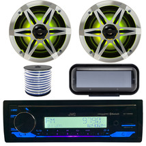 Single DIN Marine AUX Bluetooth CD Receiver, 2x 6.5&quot; RGB Speakers, White Grilles - £279.29 GBP