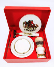 Vintage Rooney Brushes London &quot;Fox Run&quot; English Porcelain Shaving Kit New - £86.42 GBP