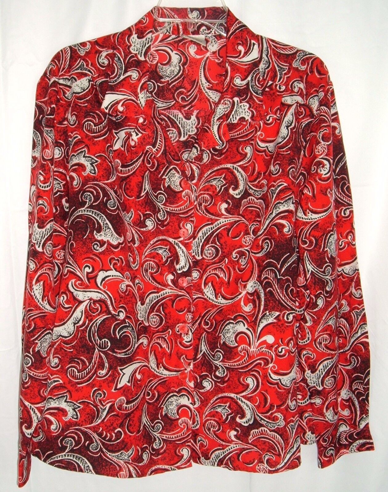 Primary image for Vintage 80s Pykettes Red Black Mod Button Front Blouse Top Womens Plus Sz XXL