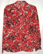 Vintage 80s Pykettes Red Black Mod Button Front Blouse Top Womens Plus S... - £15.81 GBP