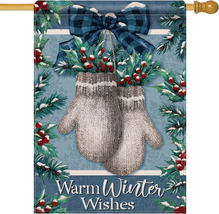 Dyrenson Warm Winter Wishes Gloves 28 X 40 House Flag, Christmas Mitten ... - £9.14 GBP
