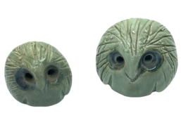 Vintage Lot Ceramic Owl Head Figurines Green Mini woodland kitsch - $19.75