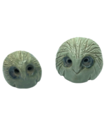 Vintage Lot Ceramic Owl Head Figurines Green Mini woodland kitsch - £15.82 GBP