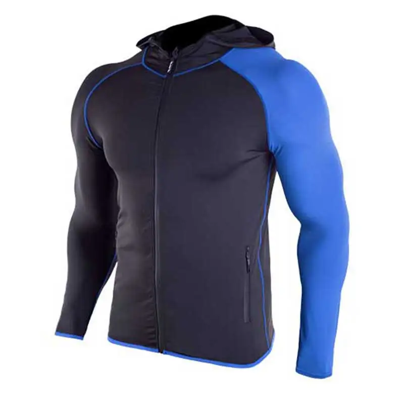 Men Quick Dry Cap Hoodie  ing Jersey Compress Fitness Tight Rashgard Shirt Gymmi - £163.94 GBP