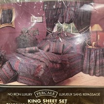 Shaftex Vintage King Sheet Set 1980s Green Maroon Gold Floral Persian Pa... - $59.39
