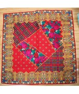 Vtg Echo 100% Wool Floral Plaid Paisley 34&quot; Square Challis Scarf Japan - £23.94 GBP