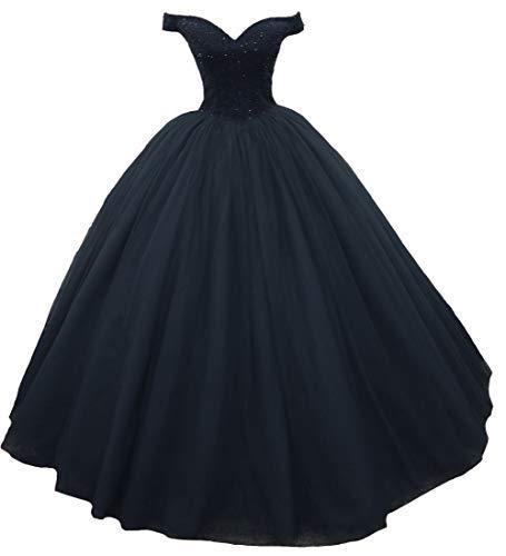 Off The Shoulder Heavy Beaded Long Ball Gown Prom Evening Dress Dark Navy US 8