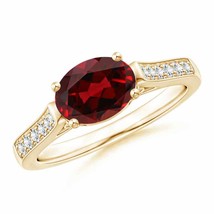 ANGARA East-West Oval Garnet Solitaire Ring with Diamonds for Women in 14K Gold - £858.22 GBP