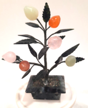 Vintage Floral Jade / Rose Quartz / Agate Bonsai Tree Marble Pot Gemst Flowers - £26.05 GBP