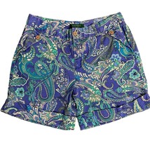 Lauren Ralph Lauren Mid Rise Shorts 8P Blue Paisley Button Zip Cuffed Po... - £22.24 GBP