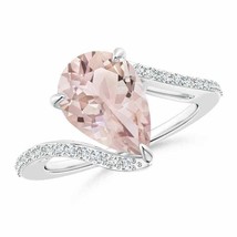 ANGARA Pear-Shaped Morganite Bypass Ring with Diamond Accents in 14K Gold - £899.69 GBP