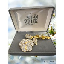 VTG Nolan Miller Glamour Collection Gold Tone Rhinestone Rose Brooch In Box - £35.61 GBP
