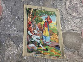 Finished needlepoint tapestry ''Romance'', 70s vintage handmade gobelin ... - $120.00