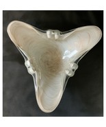 Art Glass Bowl Ashtray White With Gold Glitter Swirl Triangle Unmark Ver... - $57.61 CAD