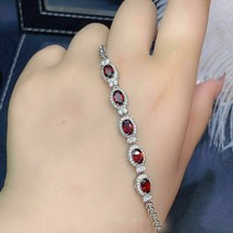 6Ct Oval Cut Lab-Created Ruby Women Halo Tennis Bracelet 14k White Gold Plated - £284.88 GBP