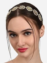 Gold Tone Kundan &amp; Pearls Studded Flowers Ethnic Head Chain For Women - £6.22 GBP