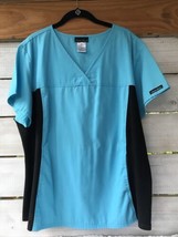 Cherokee Wm. 2XL Scrub Top Black Turquoise Blue Nursing Uniform Vet V-Neck - £15.47 GBP