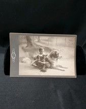 Antique Late 1800s Cabinet Card Photo of Young Child Sitting With Dog  - $37.18