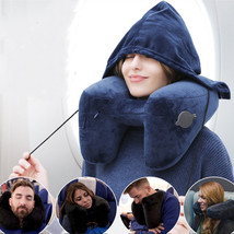Hooded Travel Pillow H Shaped Inflatable Neck Pillow Folding Lightweight Nap Car - £13.93 GBP+