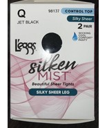 L&#39;eggs Silken Mist 2 Pair Women&#39;s Tights Hose Jet Black Control Top Cool... - $17.58 CAD