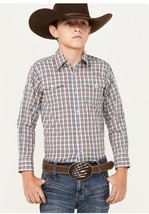 Boys Size Wrangler Western Wear Pearl Snap Brown/Navy Plaid Shirt  Size XL - £10.49 GBP