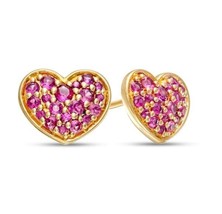 1/2CT Round Simulated Ruby Cluster Heart Stud Earrings 14K Yellow Gold Plated - £58.64 GBP
