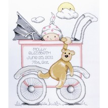 Tobin Counted Cross Stitch Kit 13X15-Baby Buggy Girl Birth Record (14 Co... - $55.49