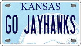 Go Jayhawks Kansas Novelty Mini Metal License Plate Tag - £11.72 GBP