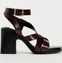 Zara Bnwt 2024. Brown Strappy Sandals Leather Block Heel. 1307/310 - £98.80 GBP