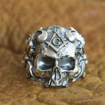 LINSION 925 Sterling Silver Masonic  Ring Mens Biker Punk Ring TA116 US Size 7~1 - £92.22 GBP