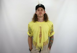 NOS Vtg 90s Streetwear Cut Fringed Short Sleeve Crop Top Shirt Adult OSF... - $377.70 MXN