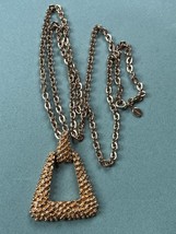 Vintage Avon Signed Long Goldtone Chain w Sarah Cov Marked Bumpy Trapezoid Penda - $13.09